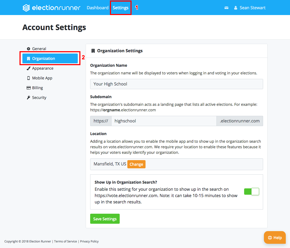 Organization Settings